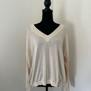 A New Day Women's V-Neck Pullover Sweater Beige Size L Long Sleeve​